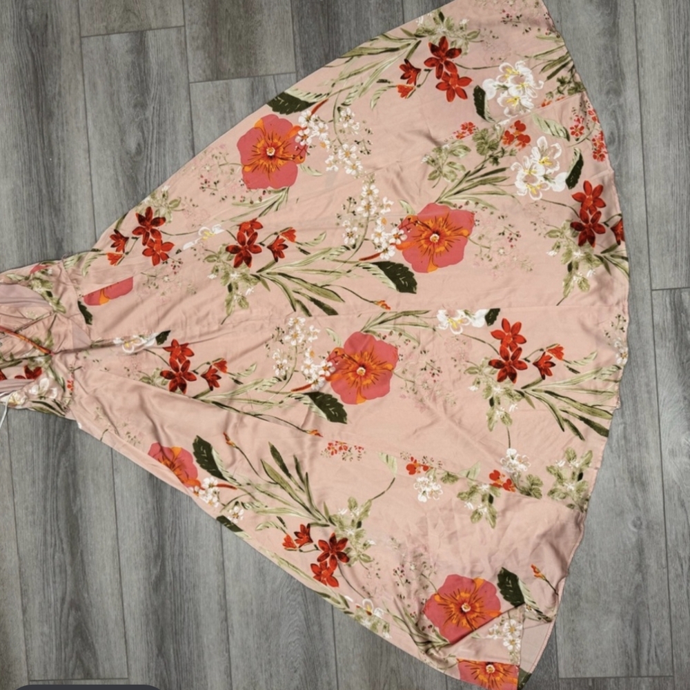 Lulus Still The One Blush Pink Floral Print Satin Maxi Dress - Size L - Picture 7 of 7